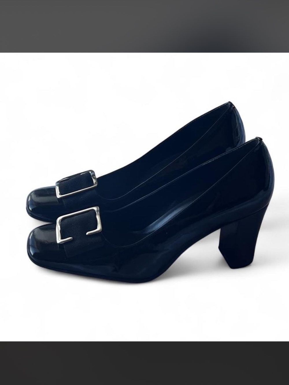 Etienne Aigner 90s Inspired Black Patent Buckle Pumps Size 7